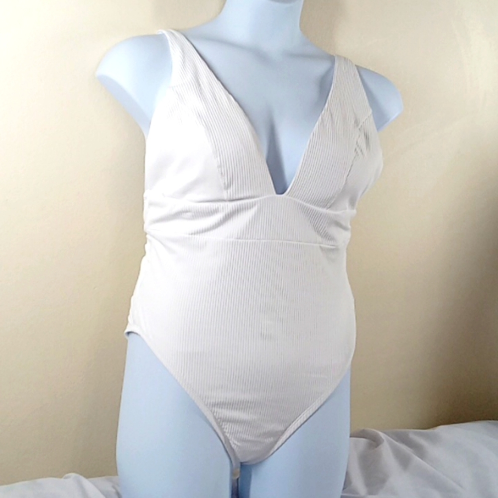 NEW Andie Bathing White  Swimwear Women The Sardinia Ribbed One Piece Small - Picture 2 of 5